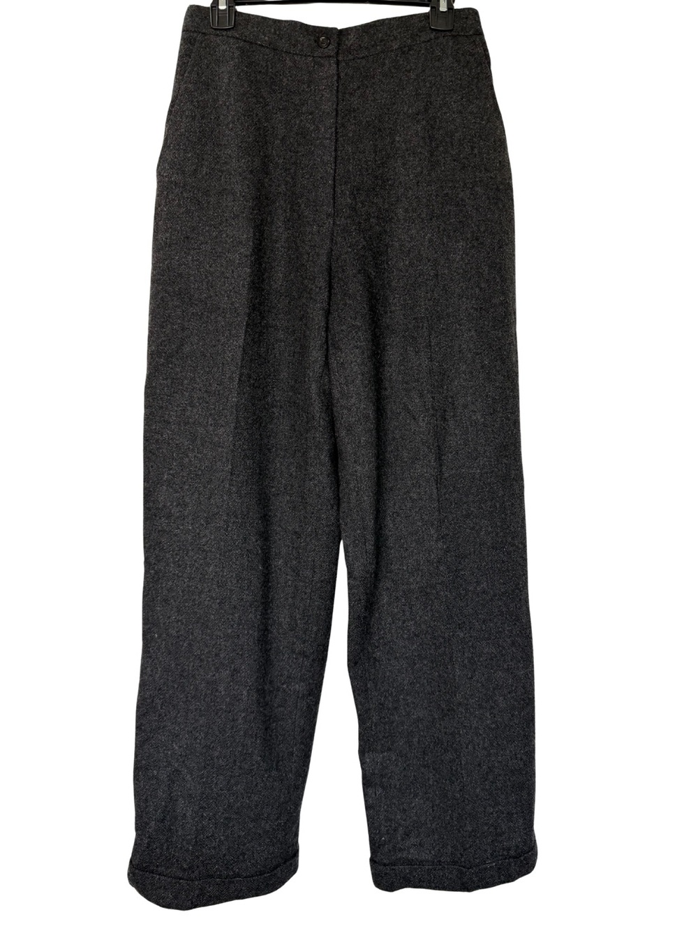 Lauren Ralph Lauren 100% Wool Wide Leg Cuffed Trousers Charcoal Gray Size 8